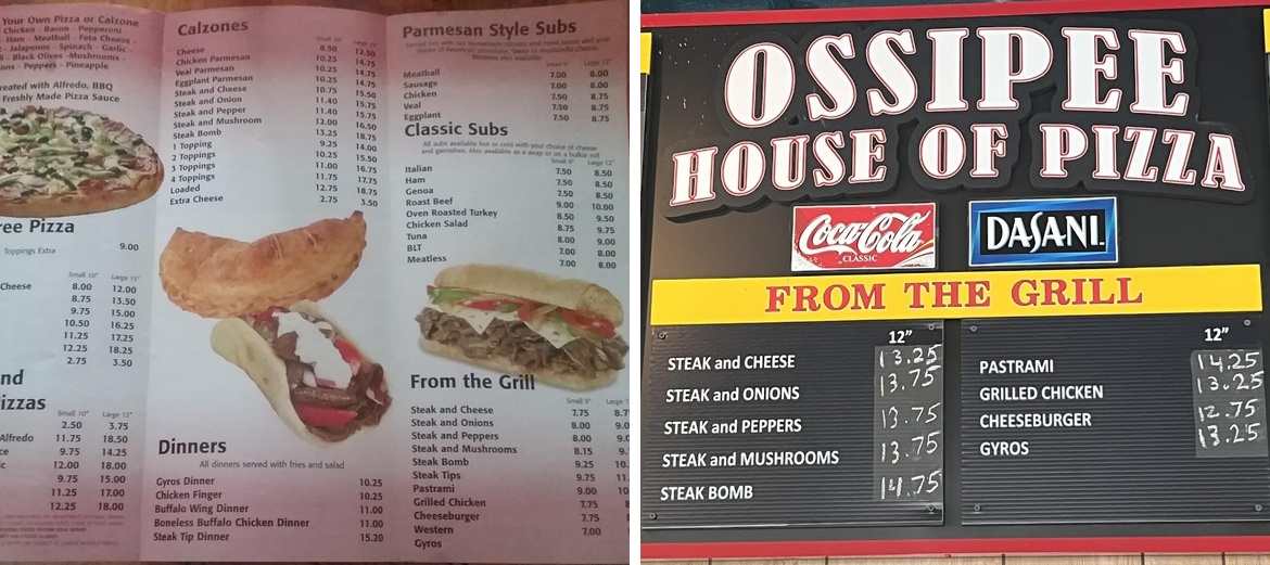 Ossipee House of Pizza Menu